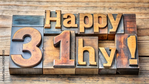 Happy Birthday sign or greeting card - isolated text in vintage mixed letterpress wood type