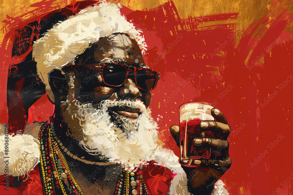 Obraz premium black santa claus with beer