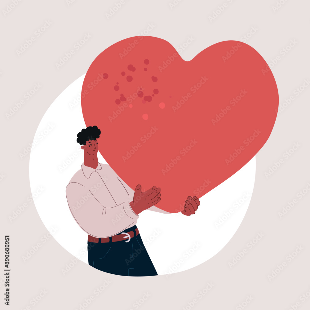 Cartoon vector illustration of man holding red heart Cartoon vector illustration of man holding red heart