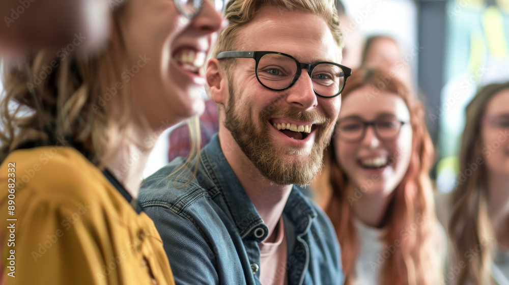 Colleagues exchange smiles and laugh during a professional meeting, capturing the essence of positive workplace interactions. Colleagues exchange smiles and laugh during a professional meeting, capturing the essence of positive workplace interactions.