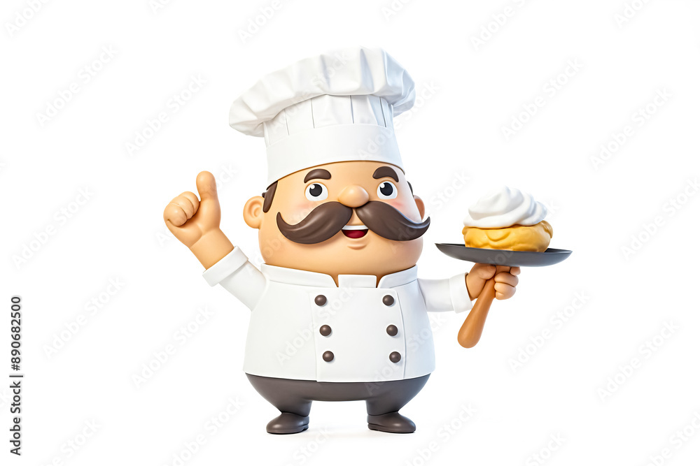 3D Cartoon Chef Holding a Delicious Dessert 3D Cartoon Chef Holding a Delicious Dessert