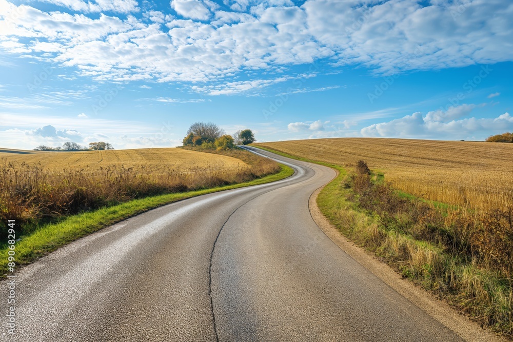 A road with a curve in the middle of a field. Road to somewhere concept