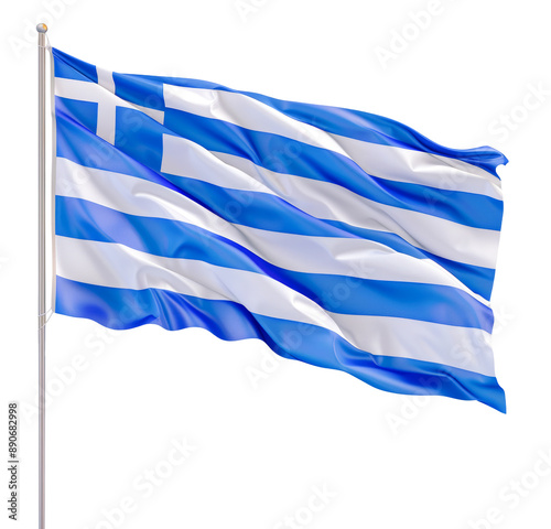 Waving Greece Flag on Flagpole