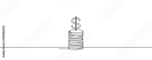 coins, pennies, cents. one-line graphics. Vector illustration.