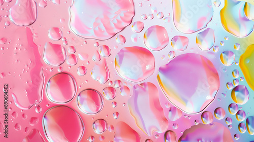 Banner of liquid, drops and bubbles in pink color to decorate poster and booklet cover. Abstract background.