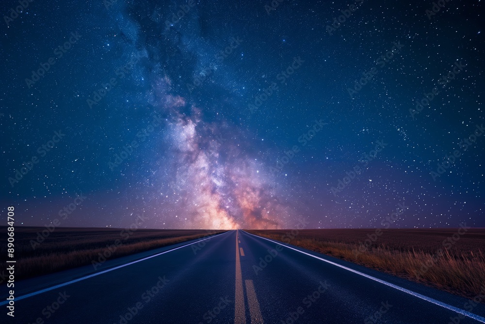 Fototapeta premium A long road with a large white cloud of milk in the sky. Road to somewhere concept