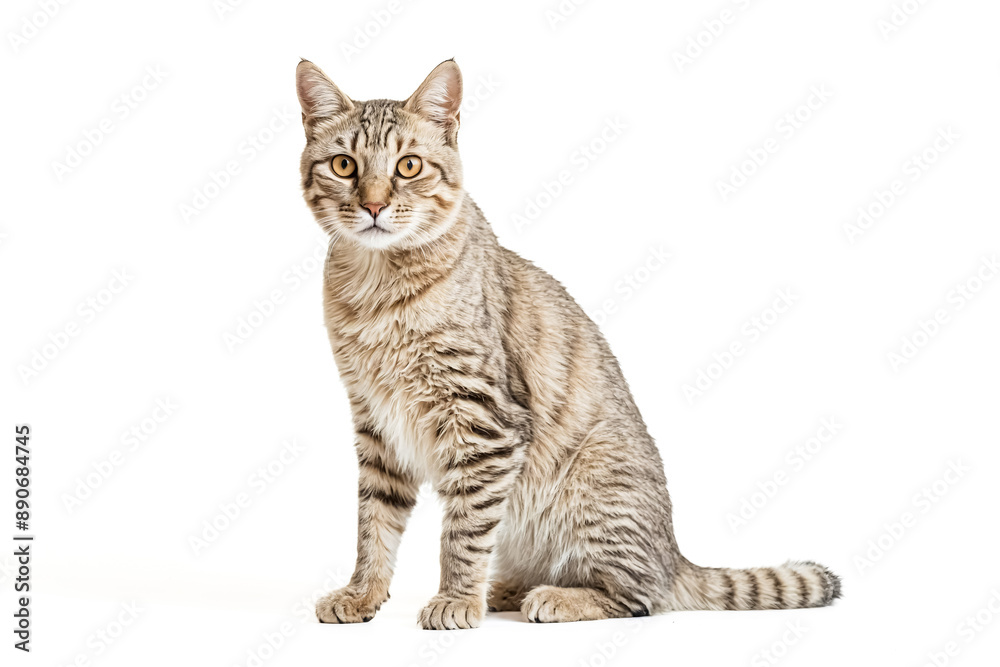 Fototapeta premium Tabby cat sitting on a white background