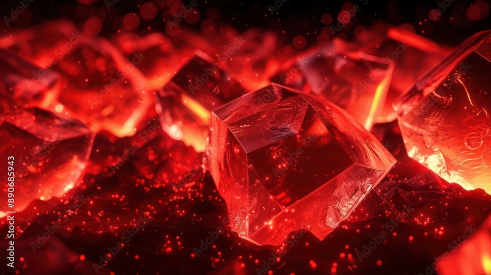 Bioluminescent red shapes shine vividly in the dark, crafting an otherworldly 3D abstract background. Bioluminescent red shapes shine vividly in the dark, crafting an otherworldly 3D abstract background.
