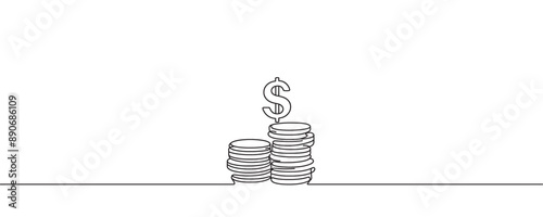 coins, pennies, cents. one-line graphics. Vector illustration.