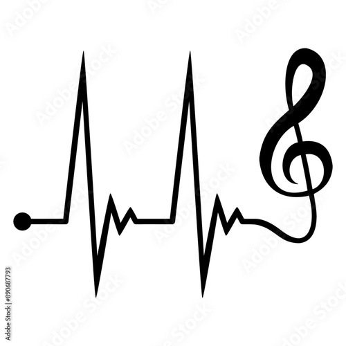 Music Clef Note Pulse Heartbeat Frequency ECG French Violin Treble Musical Bass Instrument Sound Love Icon Symbol Design	