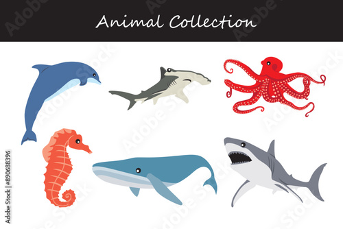 Animals collection. Flat style vector illustration.