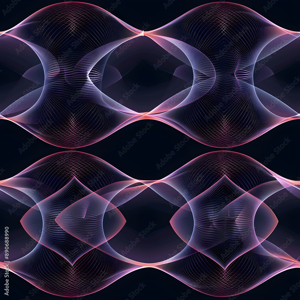 Fototapeta premium Abstract pattern background with wavy lines flowing on black backdrop