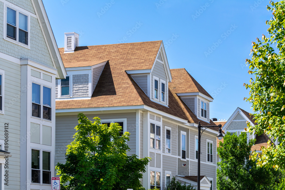 Beautiful residential neighborhood with newly built family homes in Brighton, Massachusetts, USA Beautiful residential neighborhood with newly built family homes in Brighton, Massachusetts, USA