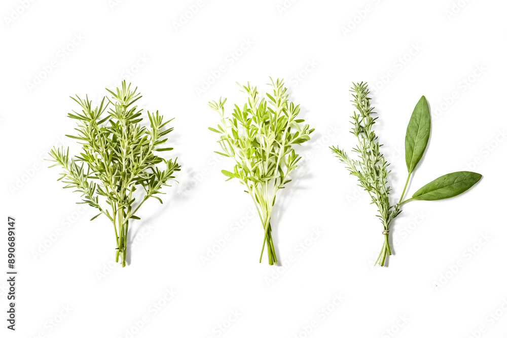Fototapeta premium Fresh Green Herbs on White Background