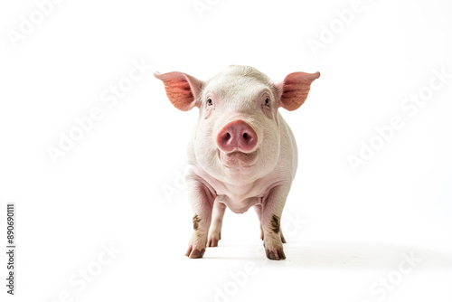 Pink pig standing on a white background.