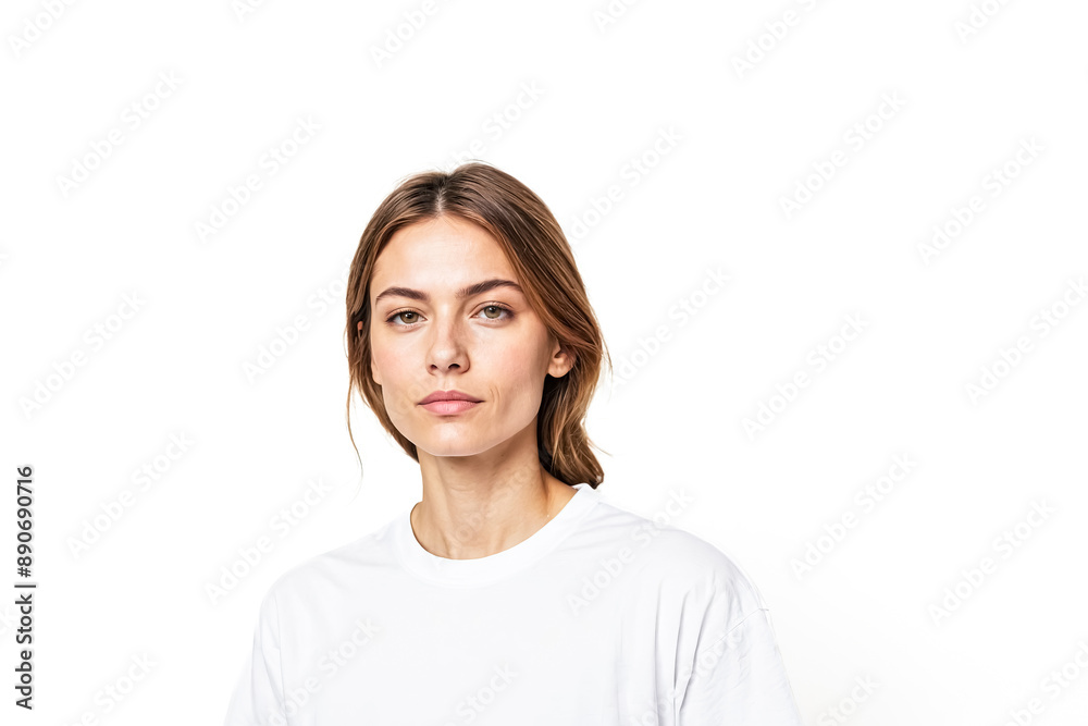 Portrait of a beautiful young woman wearing a white t-shirt Portrait of a beautiful young woman wearing a white t-shirt