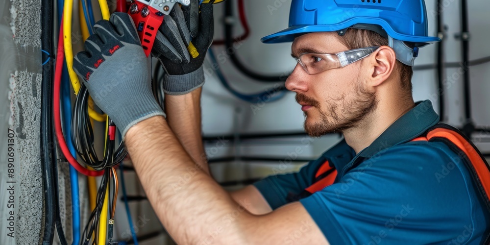 Electrician Working on Electrical Wiring