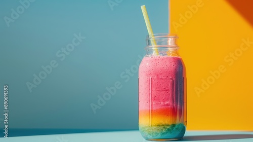 Wallpaper Mural Healthy Smoothie: A colorful smoothie in a glass jar with a straw. Torontodigital.ca