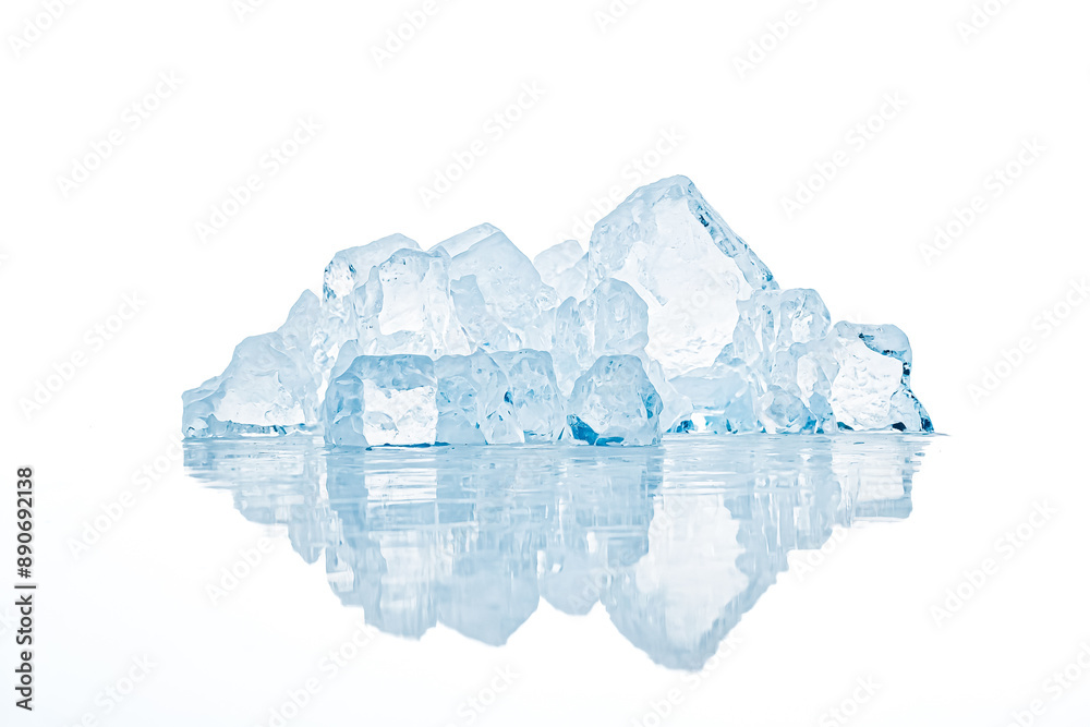 Obraz premium Ice Cubes Reflecting on a White Background