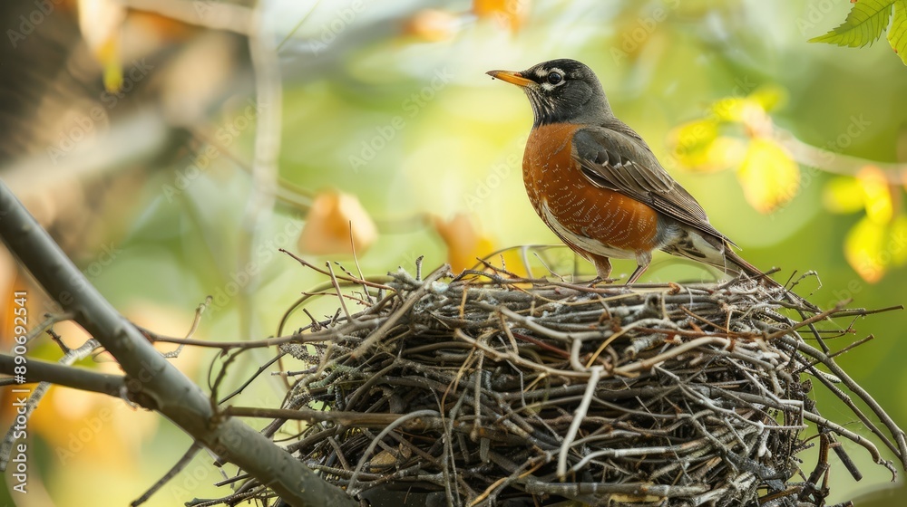 Naklejka premium Snap a photo of a robin building its nest