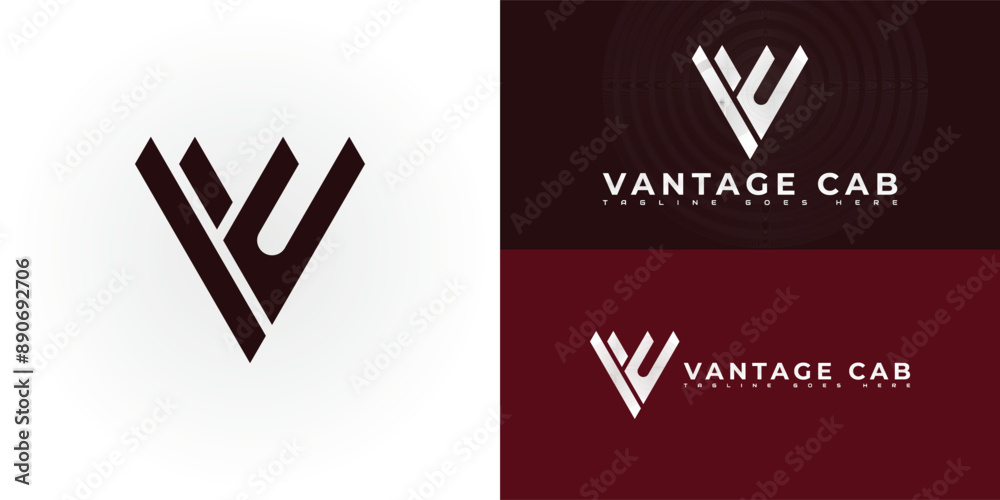 Abstract initial triangle letter VC or CV logo in red color isolated on ...