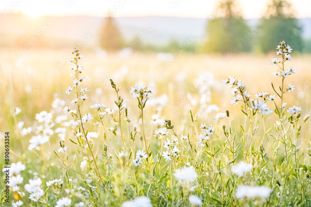 Sunlit Meadow with White Flowers Sunlit Meadow with White Flowers