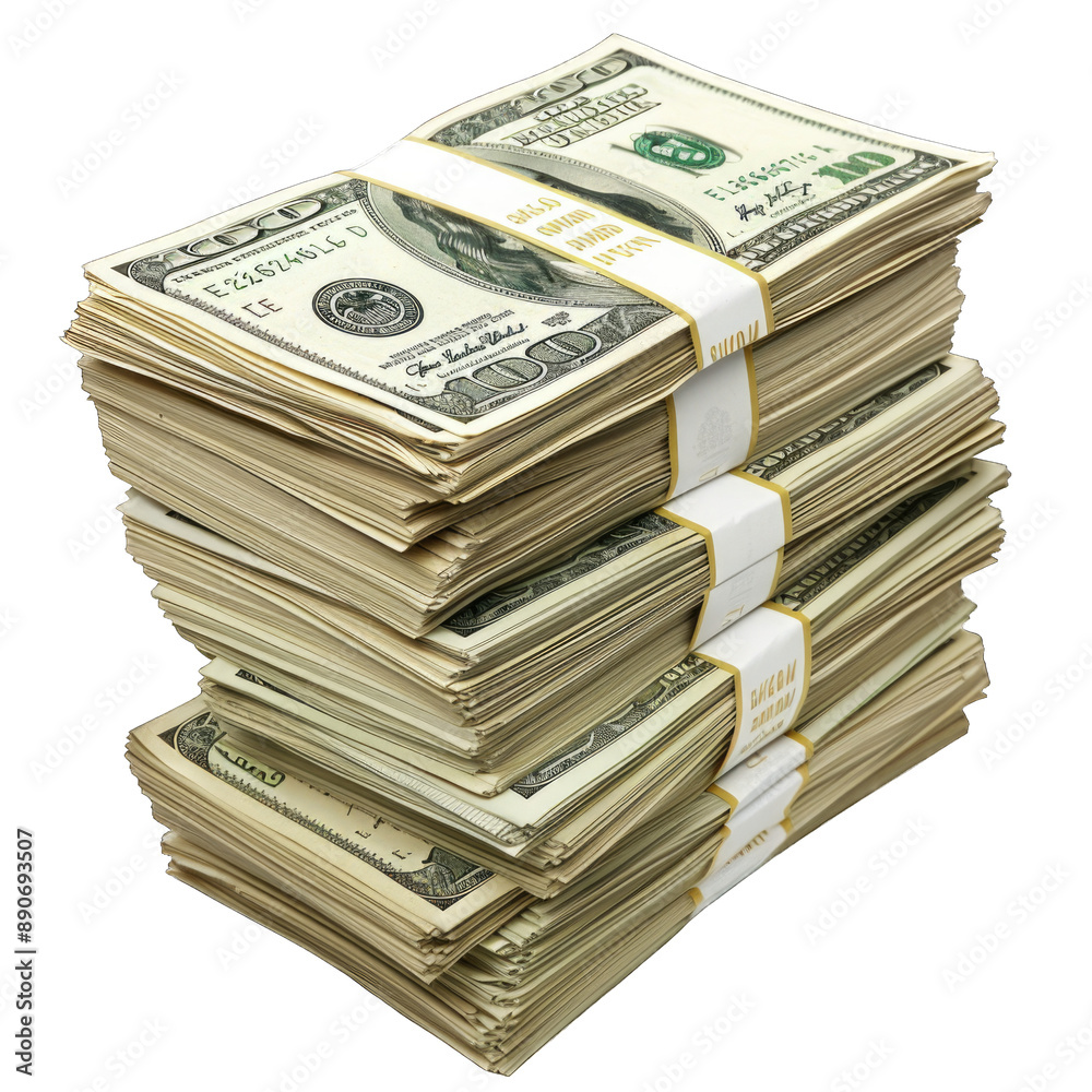 Detailed shot of stacks of US dollars bundle on transparent background or PNG file. Detailed shot of stacks of US dollars bundle on transparent background or PNG file.