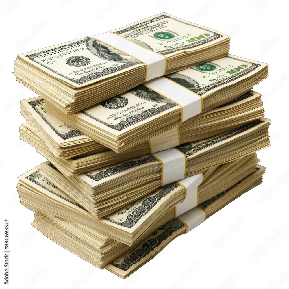 Detailed shot of stacks of US dollars bundle on transparent background or PNG file. Detailed shot of stacks of US dollars bundle on transparent background or PNG file.