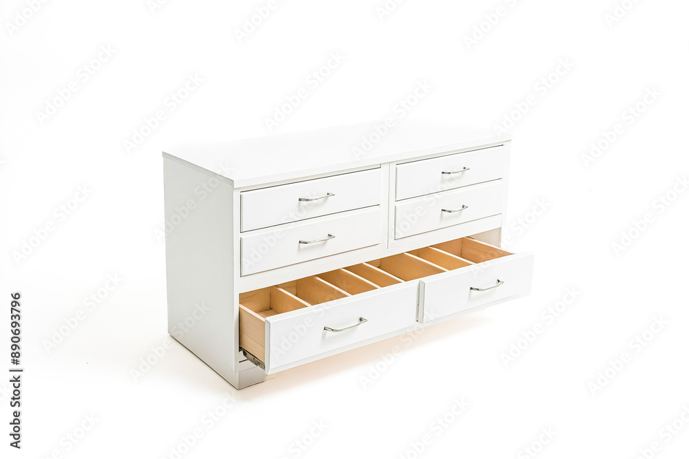 White dresser with open drawer White dresser with open drawer