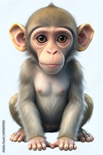 macaques in 3d cartoon style isolated on white background
