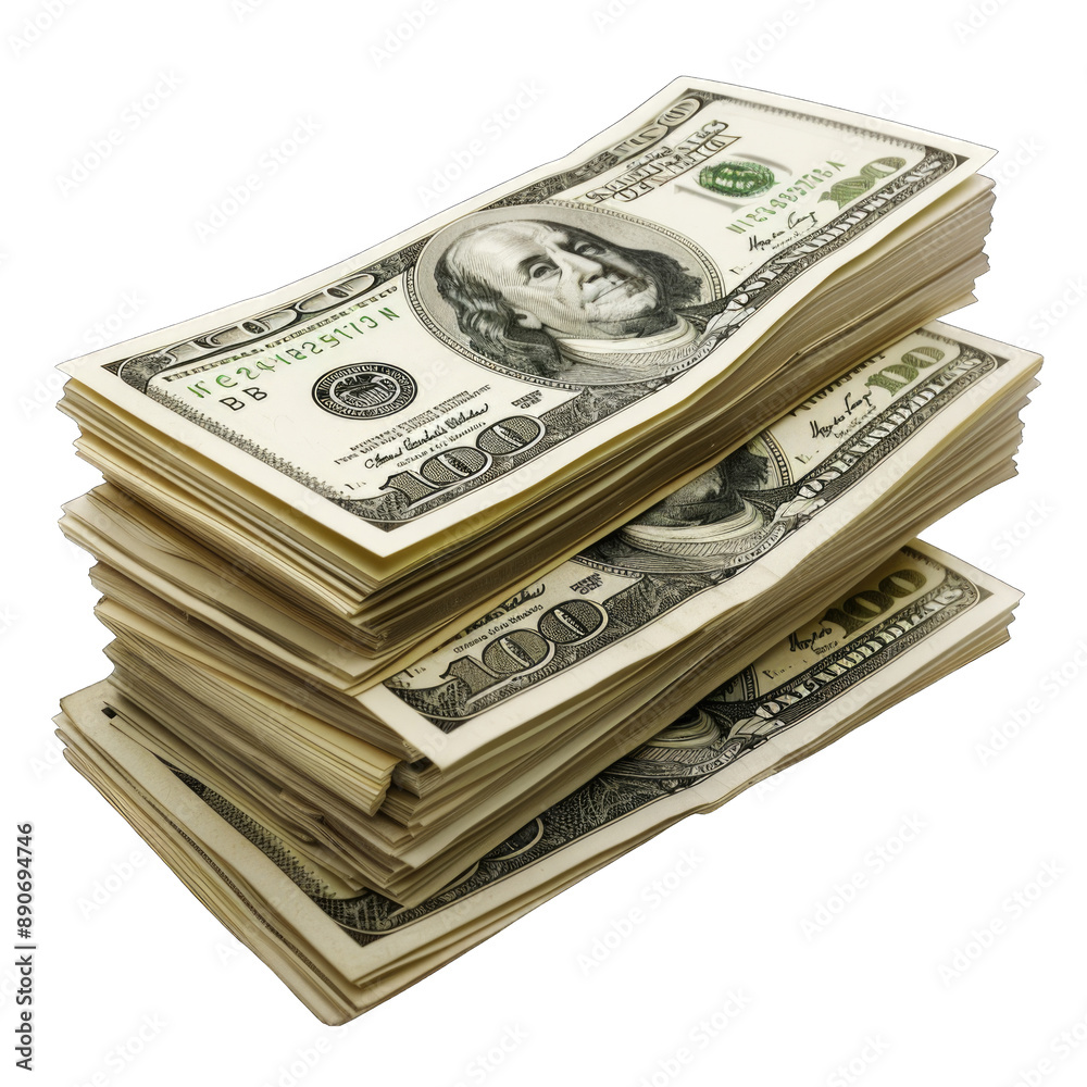 Detailed shot of stacks of US dollars bundle on transparent background or PNG file. Detailed shot of stacks of US dollars bundle on transparent background or PNG file.