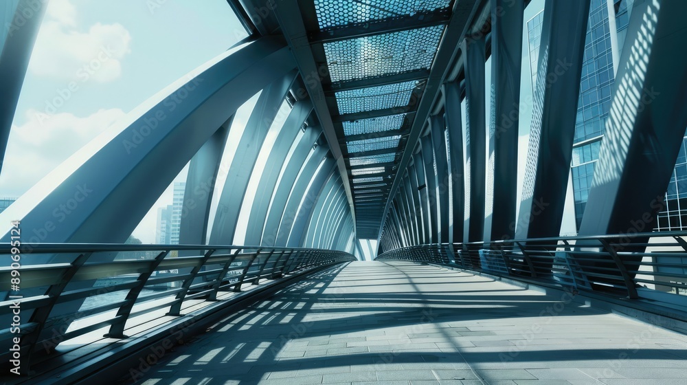 Steel bridge with modern architectural elements