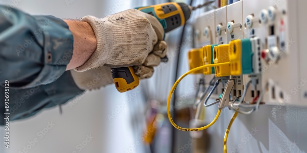 Electrician Working on Electrical Panel Electrician Working on Electrical Panel
