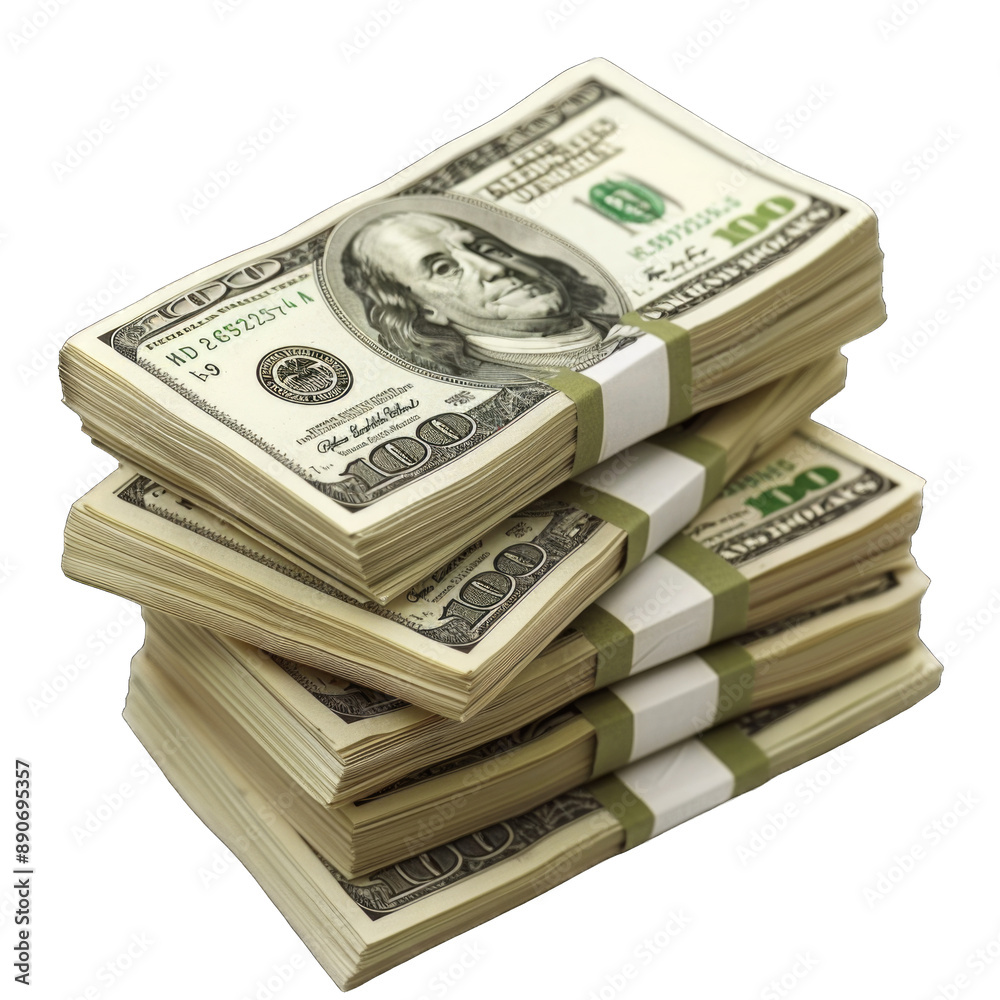 Detailed shot of stacks of US dollars bundle on transparent background or PNG file. Detailed shot of stacks of US dollars bundle on transparent background or PNG file.