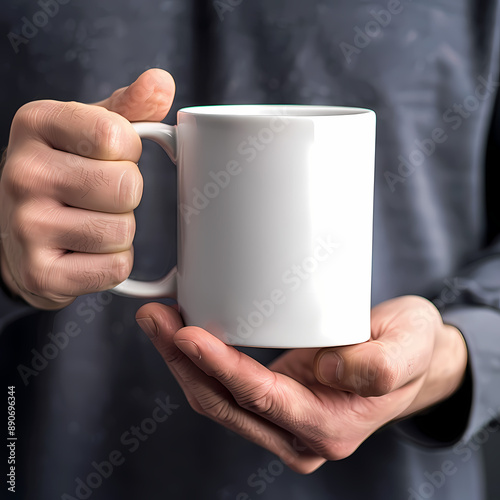 Close-Up of a Man Holding a Blank White 11 oz Mug: Perfect for Customization