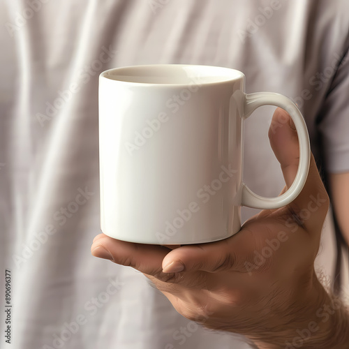 Man Holding a White 11 oz Mug: Great for Custom Mug Printing Inspiration