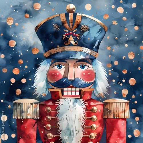Charming Watercolor Illustration of a Traditional Christmas Nutcracker