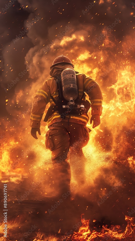 In to the fire, a Firefighter searches for possible survivors In to the fire, a Firefighter searches for possible survivors