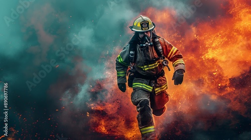 In to the fire, a Firefighter searches for possible survivors © best stock