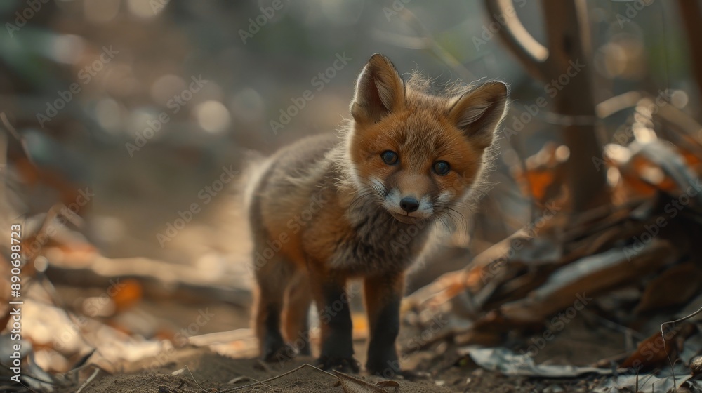 Close-up of a baby fox exploring. Close-up of a baby fox exploring.
