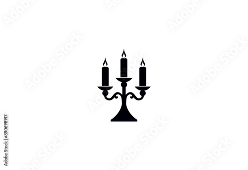 Vector illustration of black silhouette of candlestick with candles on white background