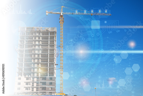 construction of apartment buildings using artificial intelligence technologies to analyze labor costs and green industry and nature conservation