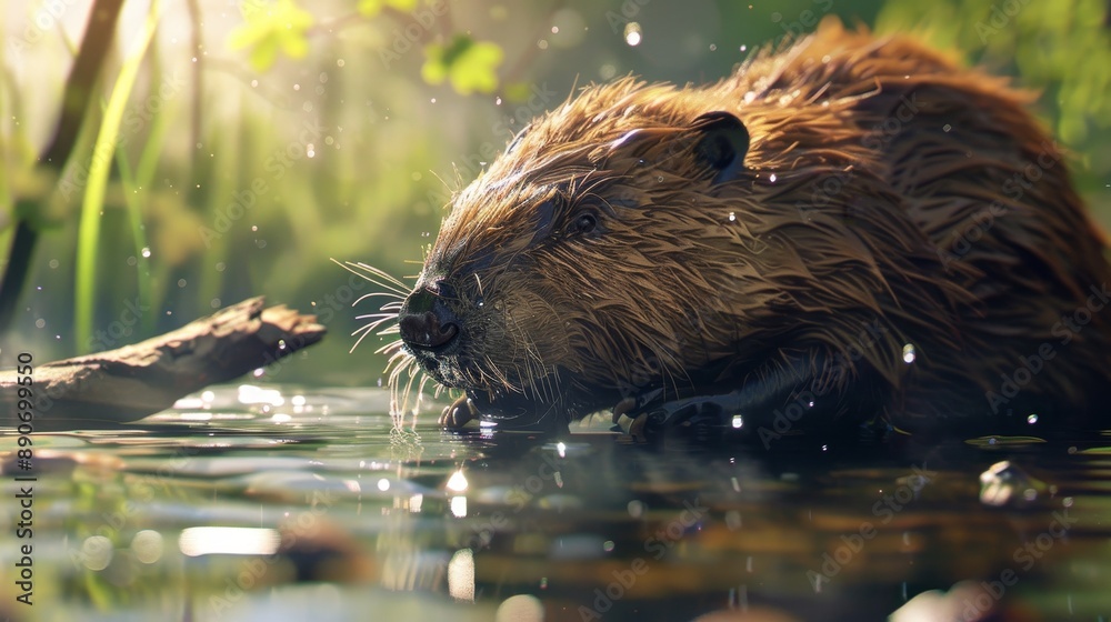 A Close Up Of A Beaver Swimming In A Forest Stream On A Sunny Day A Close Up Of A Beaver Swimming In A Forest Stream On A Sunny Day