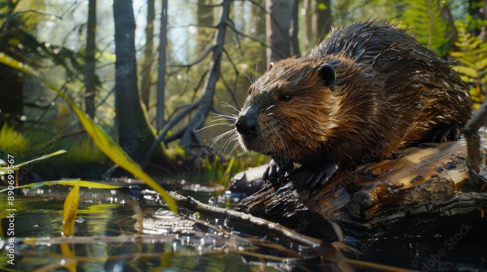 Close-up of a beaver building a dam. Close-up of a beaver building a dam.