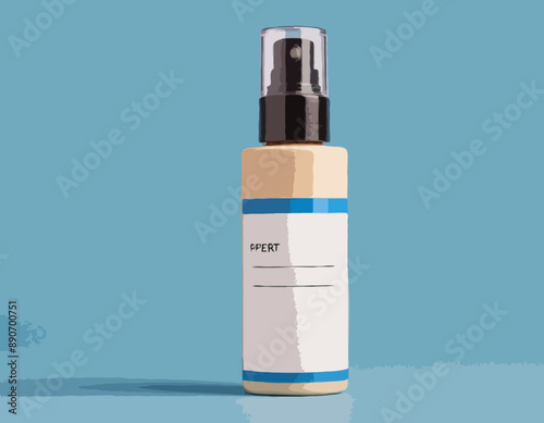 Beige and blue medicine bottle isolated. White label. Flat style. Throat spray. Pharmacy and health care. Medication, pharmaceutical concept. Antibiotic therapy. Pneumonia and coronavirus treatment 