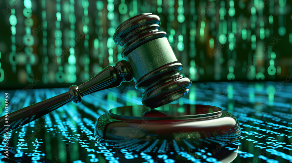 Gavel on Digital Code Background, Cyber Law, Legal Technology Gavel on Digital Code Background, Cyber Law, Legal Technology
