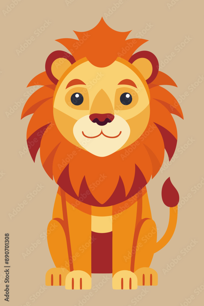 Obraz premium Charming Stylized Lion Illustration in Warm Tones with Minimalistic Cartoon Design 
