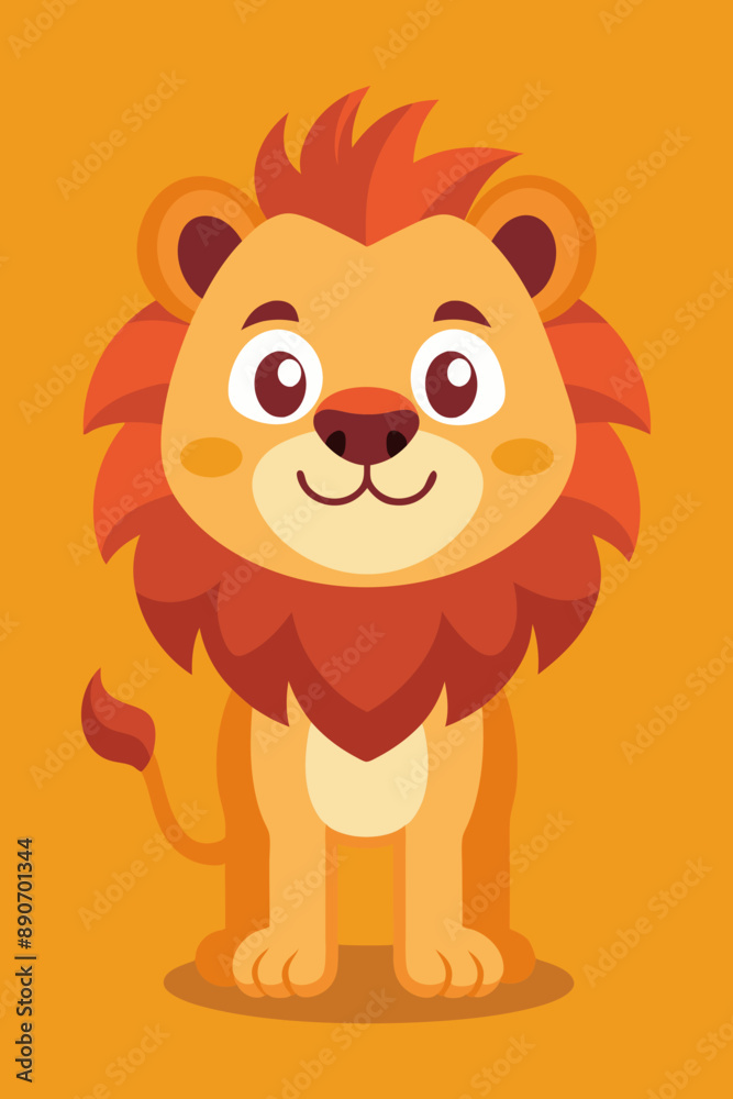 Obraz premium Charming Stylized Lion Illustration in Warm Tones with Minimalistic Cartoon Design 