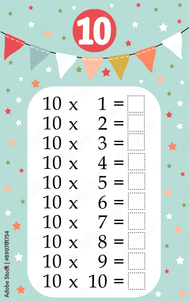 Multiplication table by 10 with a task to consolidate the knowledge of ...