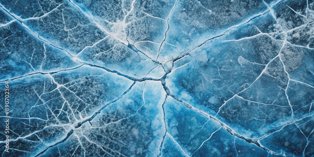 Aerial View of Cracked Ice, blue, cold, winter, frozen, ice, frozen lake Aerial View of Cracked Ice, blue, cold, winter, frozen, ice, frozen lake
